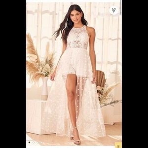 Lulu's Haute Spot White Embroidered Lace
Maxi Romper Size Large